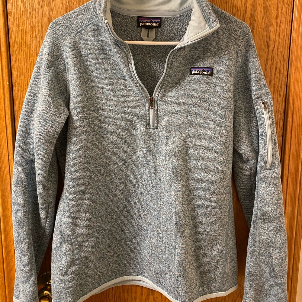 Patagonia Womens Better Sweater 1/4 zip pullover light blue sz Large